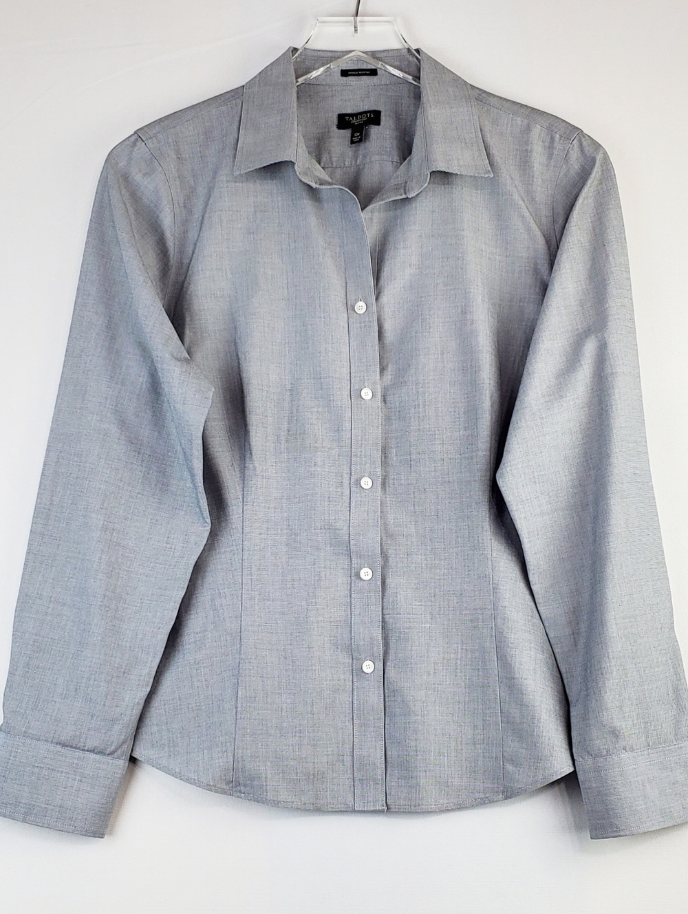 Talbots 12 petite wrinkle resistant button shirt gray long sleeves career preppy
